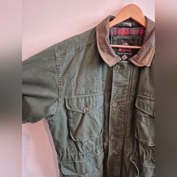 100% Cotton Vintage Barn Chore Jacket With Leather Collar By Wind River Mens Med - Picture 4 of 8